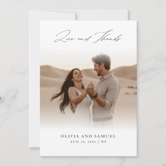 Modern kalligrafiescript Eenvoudige fotobruiloft Bedankkaart (Voorkant)