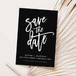 MODERN-kalligrafiescript met zwart wit Save The Date<br><div class="desc">door kat massard >> https://linktr.ee/simplysweetpaperie<<< A modern design featuring hand lettered, brushed type for your SAVE THE DATE ANNOUNCEMENT. Setup as a template it is simple for you to personalize it - make it yours! >>> TIPS - Klik op de knop "Aanpassen" en voeg/verander de tekst, lettertypen, kleuren toe of...</div>