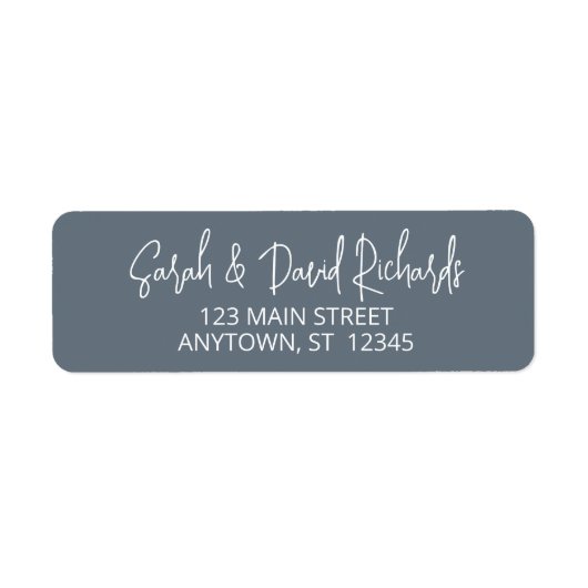 Modern kalligrafisch stoffig blauw retouradres etiket (Voorkant)