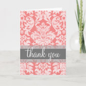 Modern Kanten Damastpatroon - Koraal en Grijs Bedankkaart (Voorkant)