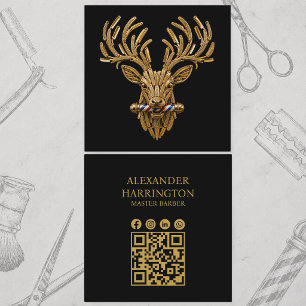 Modern Kapper Logo Gouden Hert Kapperszaak Vierkante Visitekaartje