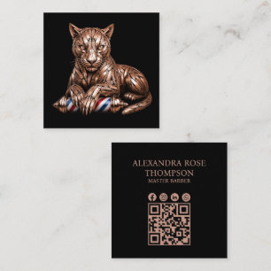 Modern Kapper Logo Rose Goud Panter Kapperszaak Vierkante Visitekaartje