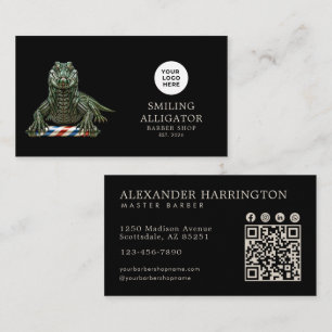 Modern Kapperszaak Emerald Alligator Logo Qr Code Visitekaartje