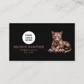 Modern Kapperszaak Roze Goud Panter Logo Qr Code Visitekaartje (Voorkant)