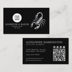 Modern Kapperszaak Zilver Schorpioen Logo Qr Code Visitekaartje