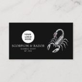 Modern Kapperszaak Zilver Schorpioen Logo Qr Code Visitekaartje (Voorkant)