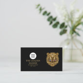 Modern Kapperzaak Gouden Bever Logo Qr Code Visitekaartje (Staand voorkant)