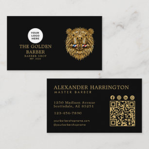 Modern Kapperzaak Gouden Bever Logo Qr Code Visitekaartje