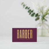 Modern Kapperzaak QR Code Gouden Logo Bourgondiër Visitekaartje (Staand voorkant)