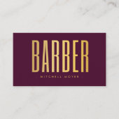 Modern Kapperzaak QR Code Gouden Logo Bourgondiër Visitekaartje (Voorkant)