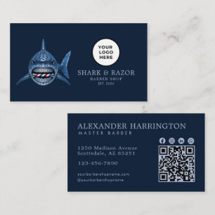 Modern Kapperzaak Stalen Haaienlogo Qr Code Visitekaartje