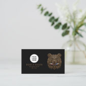 Modern Kapsalon Bronzen Beer Logo Qr Code Visitekaartje (Staand voorkant)