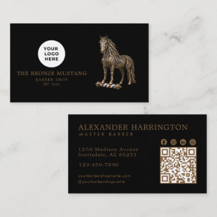 Modern Kapsalon Bronzen Beer Mustang Logo Qr Code Visitekaartje