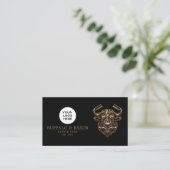Modern Kapsalon Bronzen Buffalo Logo Qr Code Visitekaartje (Staand voorkant)