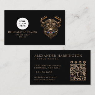 Modern Kapsalon Bronzen Buffalo Logo Qr Code Visitekaartje