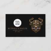Modern Kapsalon Bronzen Buffalo Logo Qr Code Visitekaartje (Voorkant)