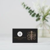 Modern Kapsalon Bronzen Octopus Logo Qr Code Visitekaartje (Staand voorkant)