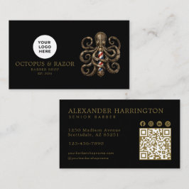 Modern Kapsalon Bronzen Octopus Logo Qr Code Visitekaartje