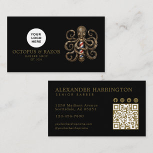 Modern Kapsalon Bronzen Octopus Logo Qr Code Visitekaartje