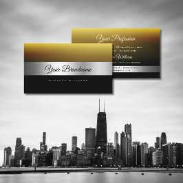 Modern karamelzwart met glanzend zilveren decor visitekaartje