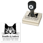 Modern Kat Familie Retouradres Rubberstempel (Gestempeld)