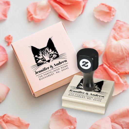 Modern Kat Familie Retouradres Rubberstempel