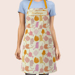 Modern Kat Patroon op maat Schort<br><div class="desc">Leuk modern kattenpatroon in perzik,  roze en sinaasappel op een crème achtergrond. Originele kunst van Nic Squirrell. Wijzig de naam om deze te personaliseren.</div>
