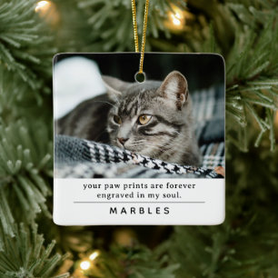 Modern kattenherdenkingsfoto & citaat keramisch ornament