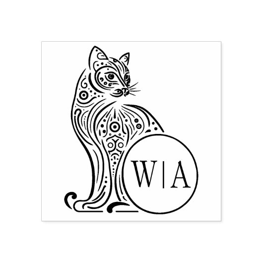 Modern kattenmonogram rubberstempel (Afrduk)