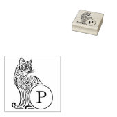 Modern  kattenmonogram rubberstempel (Gestempeld)