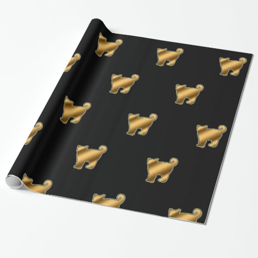 Modern kattepapier met zwarte omloop cadeaupapier (Uitgerold)