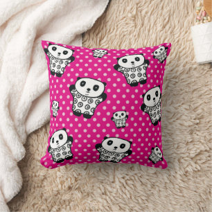 Modern Kawaii Panda Beer Roze Girly Polka Dot Kussen