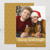 Modern KEEPING SPIRITS BRIGHT Fairy Lights Gold Feestdagenkaart (Voorkant / Achterkant)