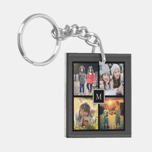 Modern keepsake familie fotocollage monogram sleutelhanger (Voorkant Links)