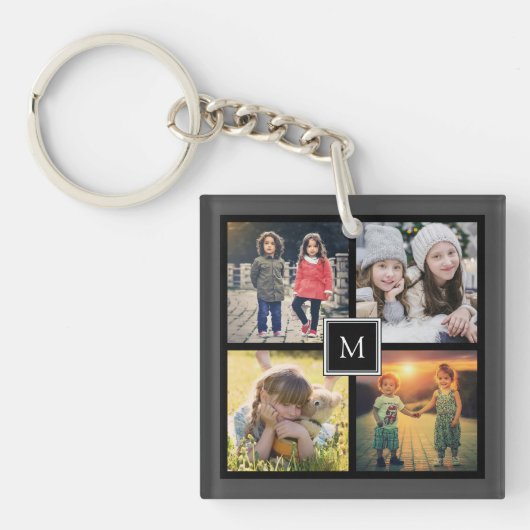 Modern keepsake familie fotocollage monogram sleutelhanger (Voorkant)