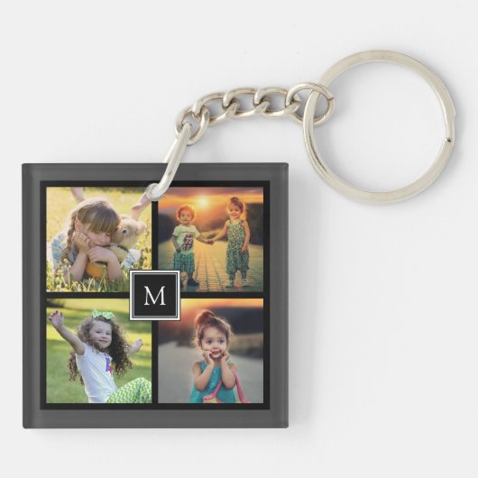 Modern keepsake familie fotocollage monogram sleutelhanger (Achterkant)