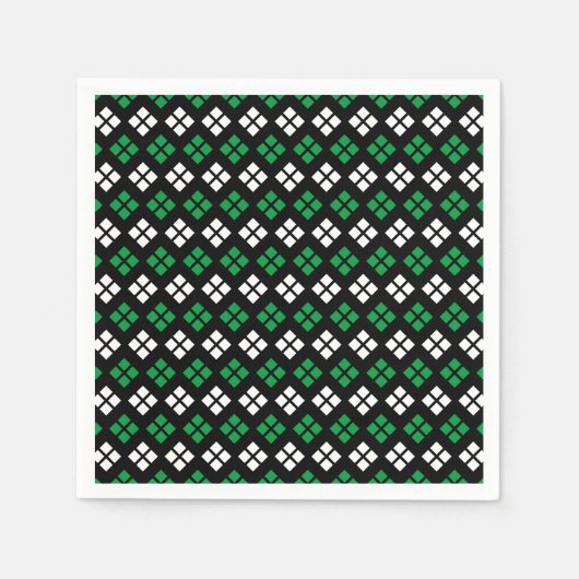 Modern Kelly Green & White Argyle Pattern op Black Servet (Voorkant)