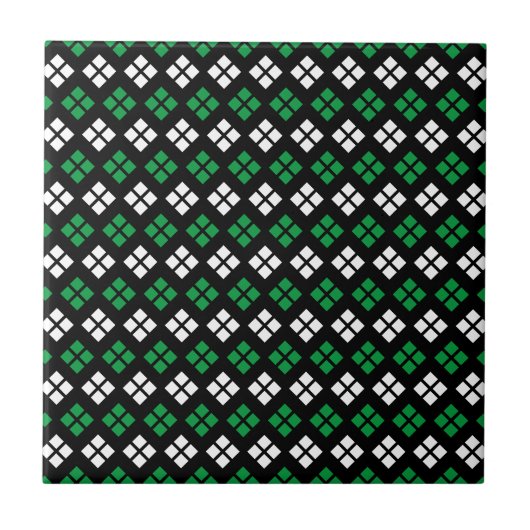 Modern Kelly Green & White Argyle Pattern op Black Tegeltje (Voorkant)