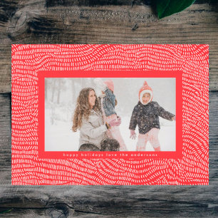 Modern Kersenrode Doodle Kerst Frame Foto Feestdagenkaart
