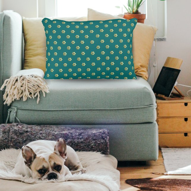 Modern Kerst Blauwgroen & Goud Bloemen Patroon Accent Kussen (Creator heeft geüpload)