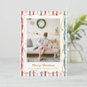 Modern Kerst Coquette Strik Patroon 1 Foto Feestdagenkaart (Staand voorkant)
