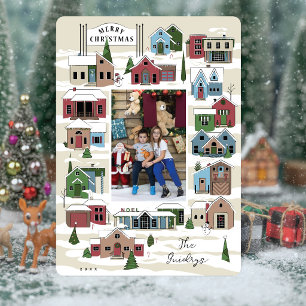 Modern Kerst Dorp Familie Foto Kerstmis Feestdagenkaart