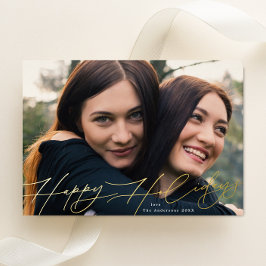 Modern | Kerst een foto gelukkigste goud Folie Feestdagenkaart