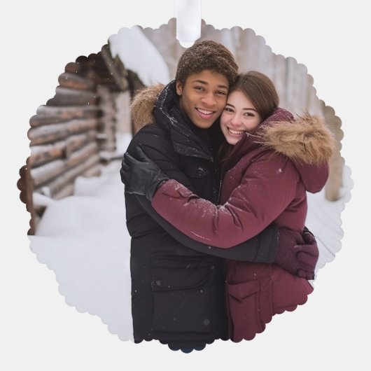 Modern Kerst Elegant Wit Script Foto Gift Ornament Kaart (Achterkant)