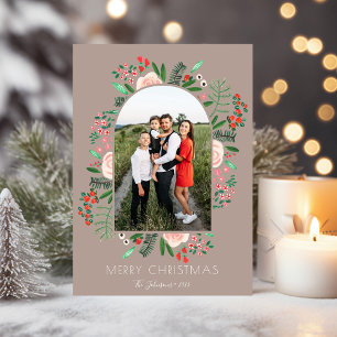 Modern Kerst Foto Frame Bloemige Familie Feestdagenkaart