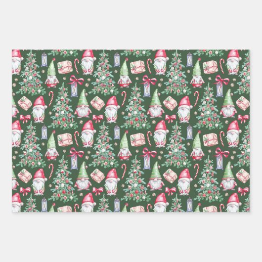 Modern Kerst Gnome Waterverf Pattern Inpakpapier Vel (Voorkant 3)
