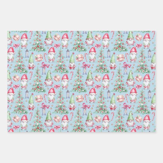 Modern Kerst Gnome Waterverf Pattern Inpakpapier Vel (Voorkant 2)