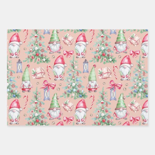 Modern Kerst Gnome Waterverf Pattern Inpakpapier Vel (Voorkant)