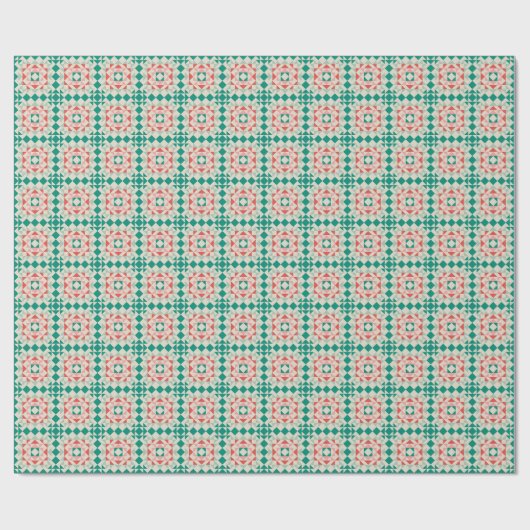 Modern Kerst Groen Quiltblok Geometrisch Cadeaupapier (Vlak)