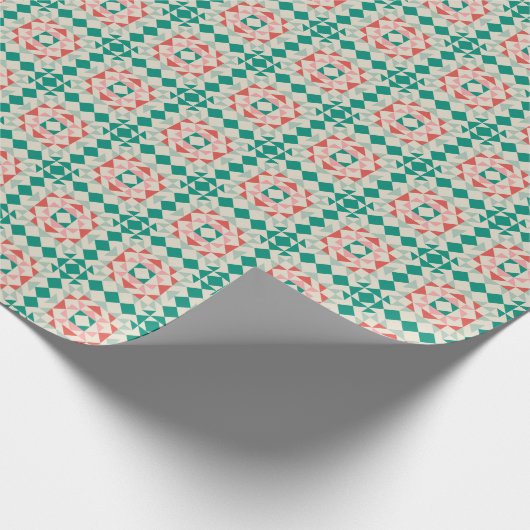 Modern Kerst Groen Quiltblok Geometrisch Cadeaupapier (Hoek)